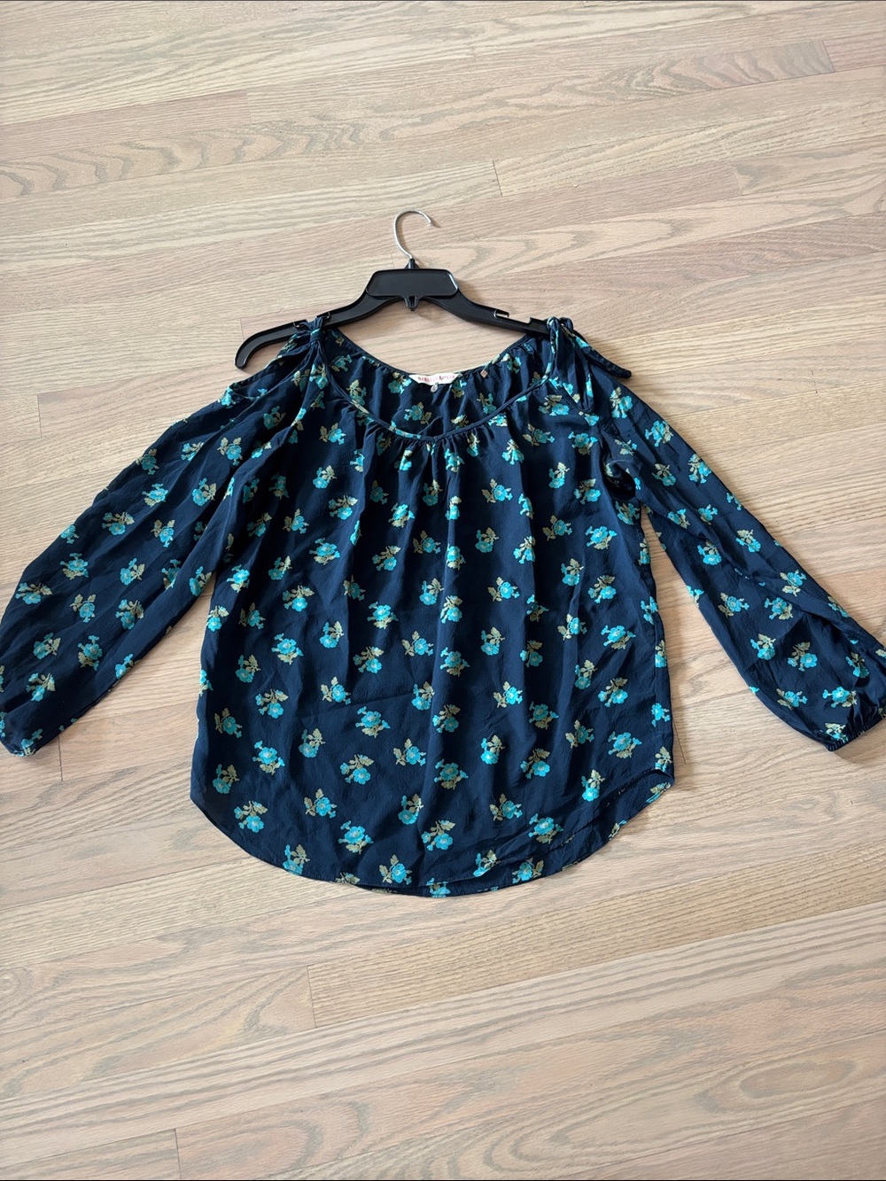 Rebecca Taylor Cold Shoulder Silk Blouse with Teal Floral Print Size 8